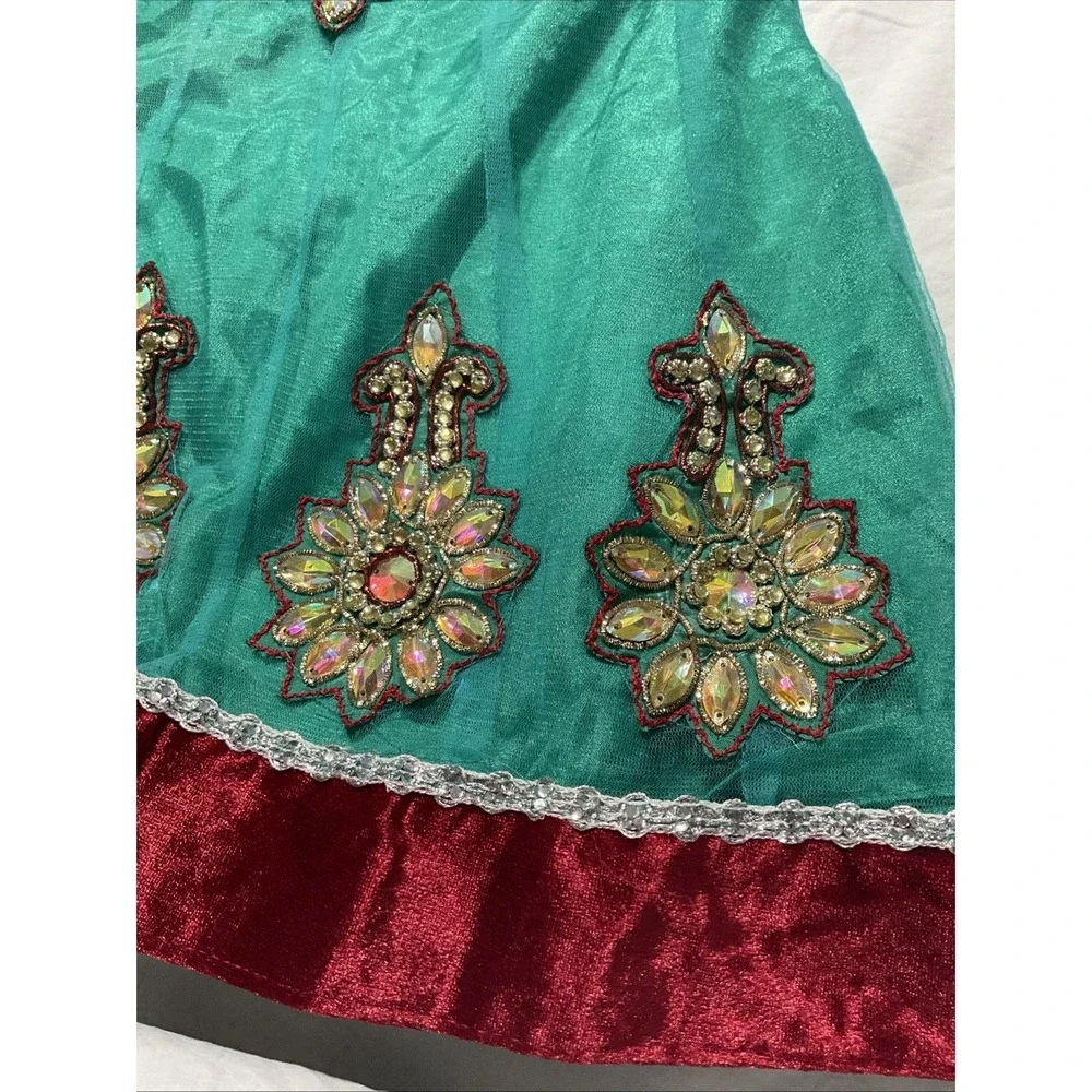 Flare Dress Girls Teal  Floral Embellished Sheer‎ Rhinestone India See Pictures